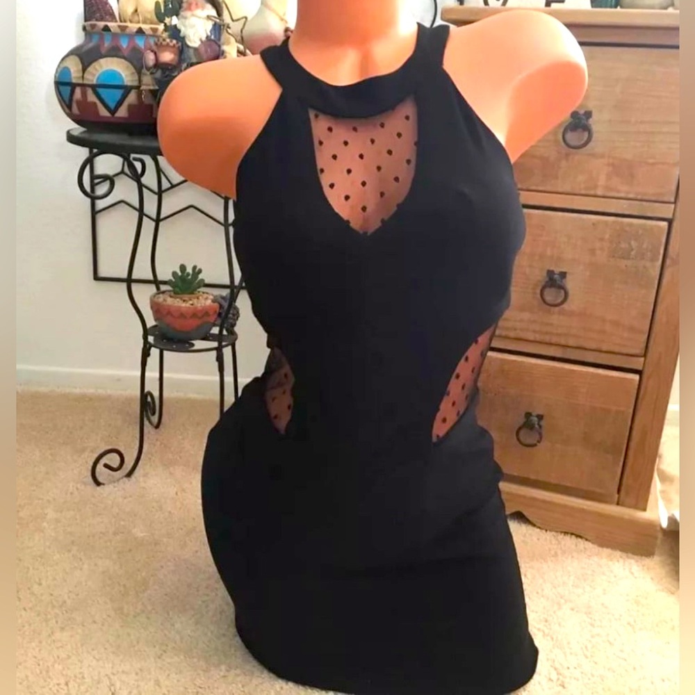 B.Darlin Black Sleeveless Sheer Lace Insets Cocktail Party Dress Sz 3/4 NEW